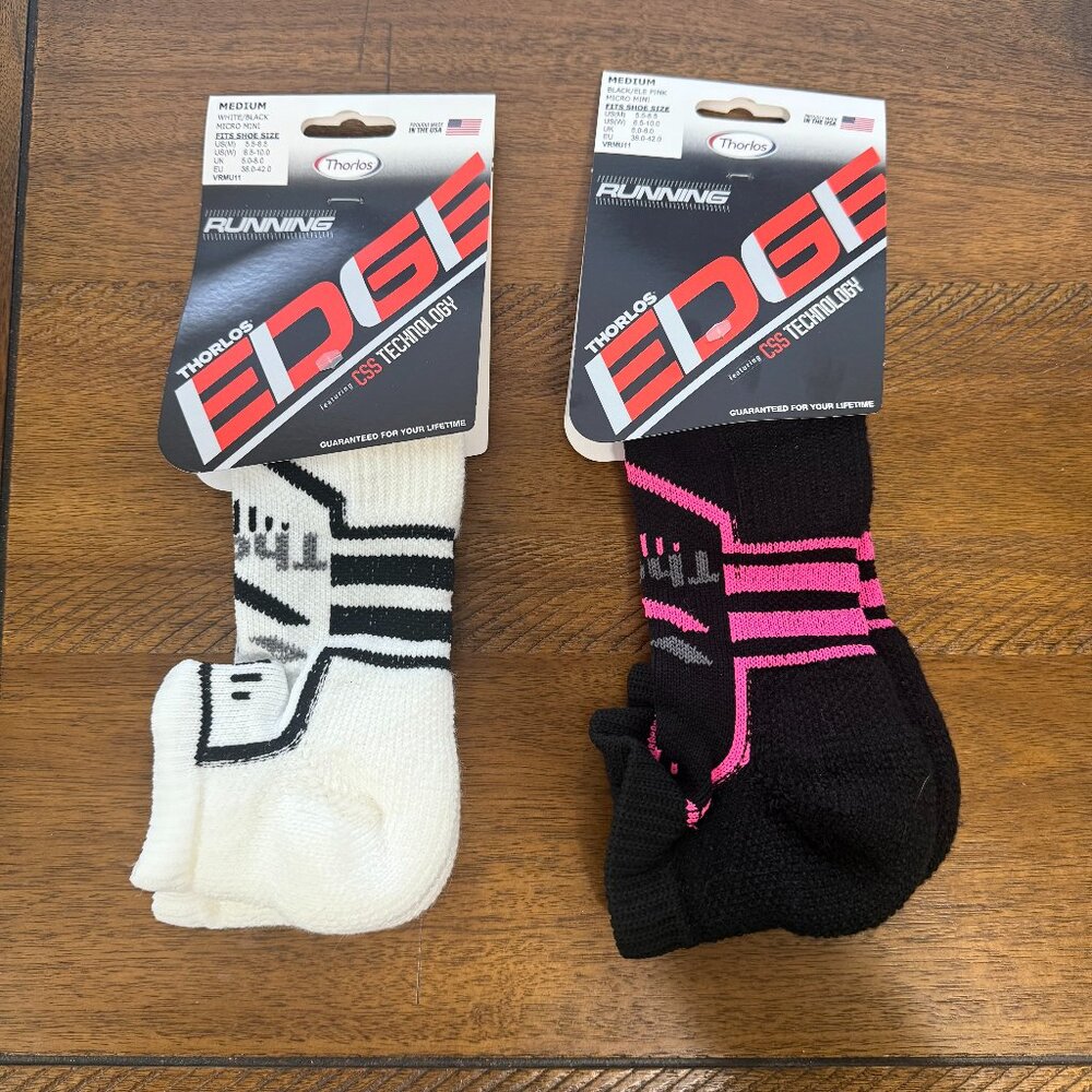 THORLOS EDGE COURT LOT OF 2 MICRO MINI RUNNING SOCKS UNISEX Medium Black